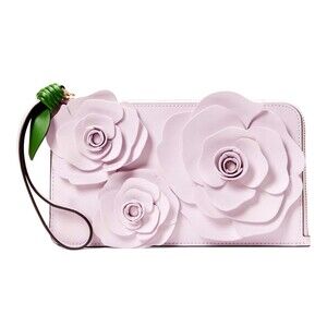 New Kate Spade Flora Flower Medium L-Zip Wristlet Pale Amethyst